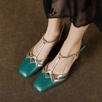 Ljetne sandale Ženske cipele u francuskom stilu od bičevati Elegantne cipele sa zatvorenim vrhom ženska obuća s Тобразным remenom u retro stilu proljeće vintage cipele čamaca na pete 6 cm