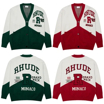 Gornja verzija 
 Kardigan Rhude s V-izrez, жаккардовый pletene džemper za muškarce i žene je 1:1, najbolju kvalitetu, zeleno-crvene veste